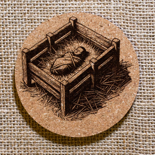 Baby Jesus in manger coaster