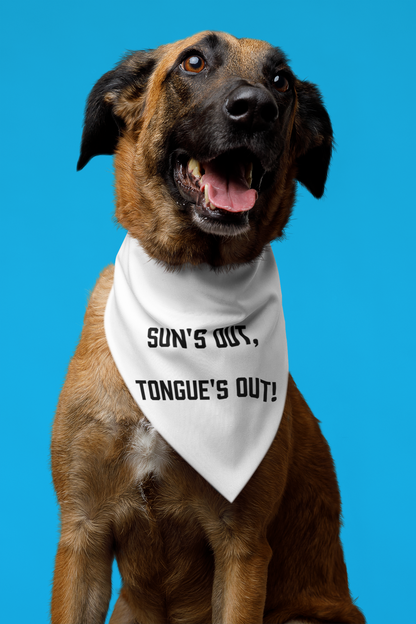 Brown and black dog with personalized bandana